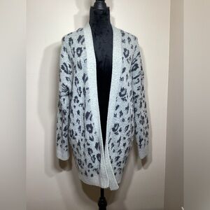 Easel Grey Leopard Print Sweater Cardigan Size Medium